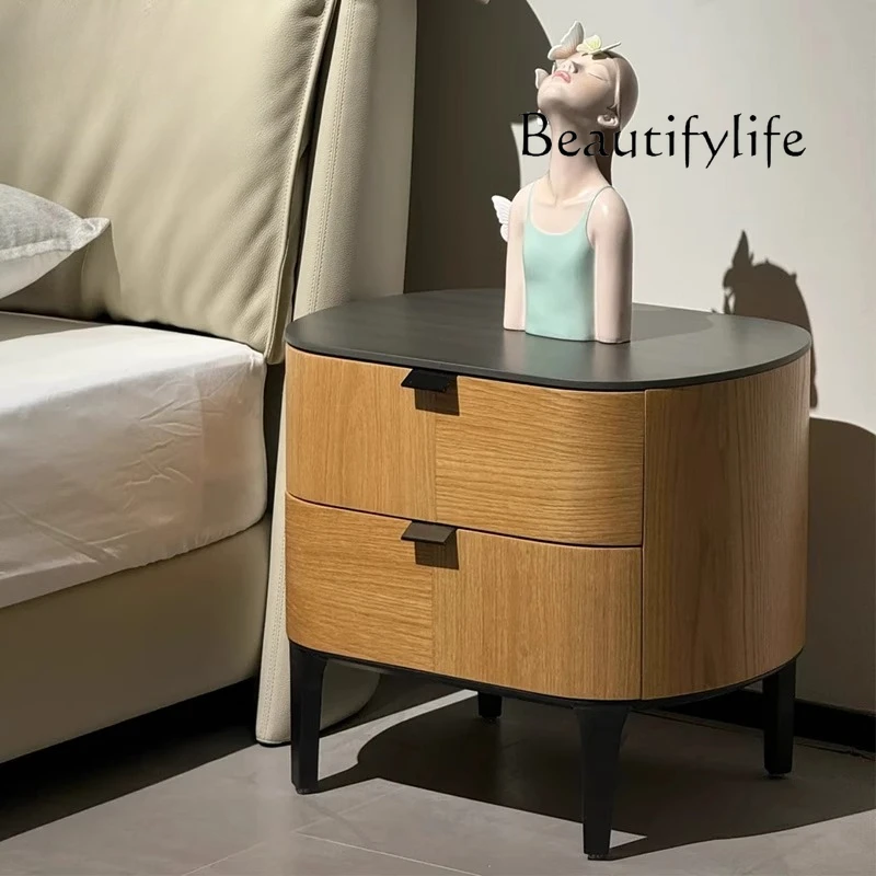 

Designer bedside table Italian minimalist high-end log style home bedroom locker medieval bedside table
