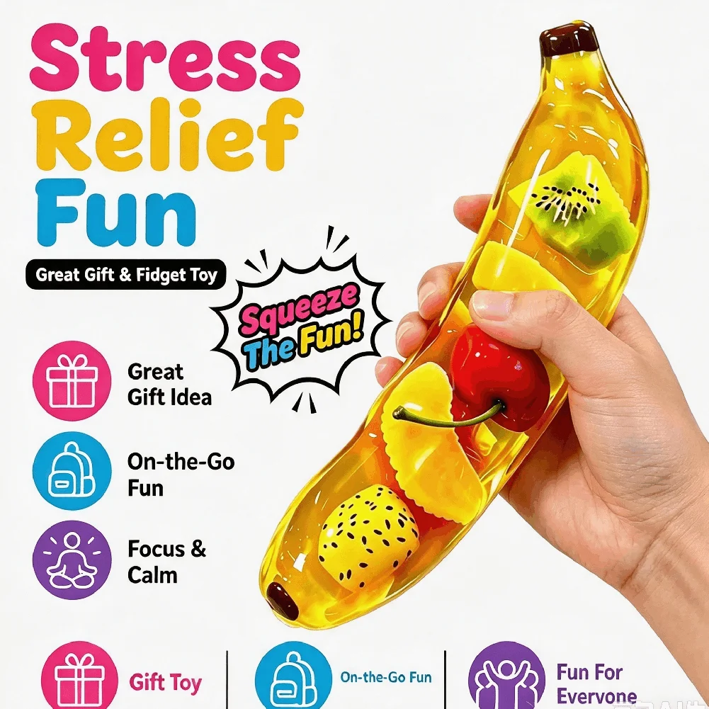 Jelly Banana Squishy Toy Cute Fruit Shape Sensory Fidget Toy Stress Relief Pinching Decompress Puzzle Birthday Gift For Children