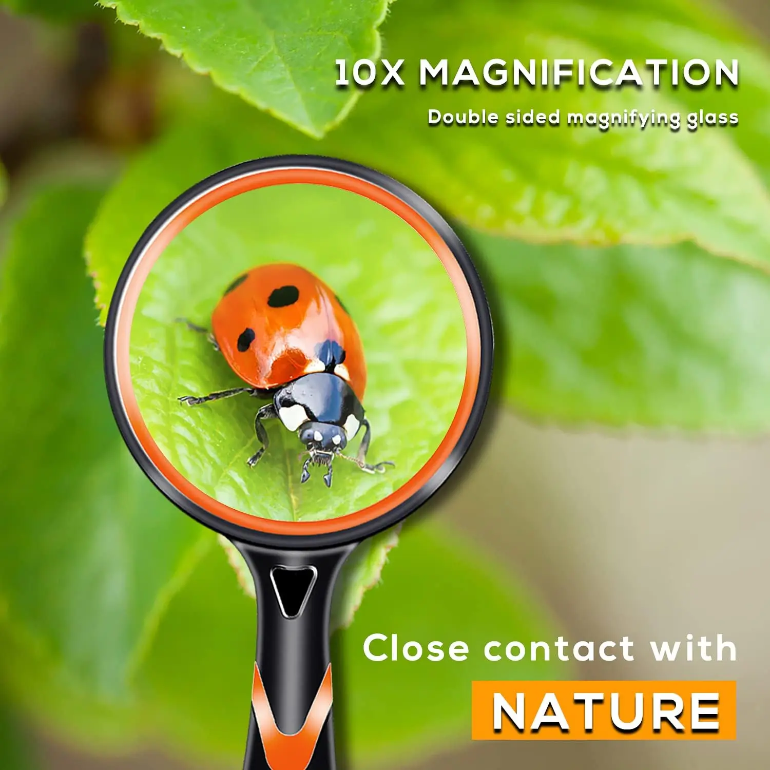 Handheld Magnifying Glass 10x Kids Seniors Magnifier Reading Exploration Non-Slip Shatterproof Magnifying Lens 50/65/75/100mm