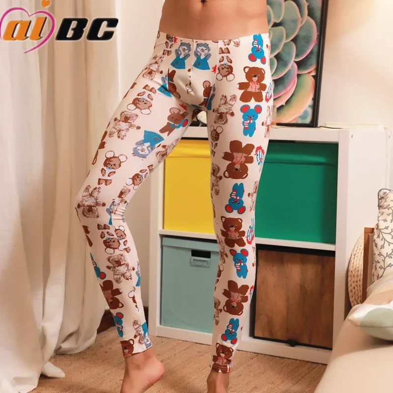 

Cartoon Printed Thermal Underwear Bottoms for Men's Warm Long Johns Fully Cotton Insulation Seamless Comfortable Leggings Basic
