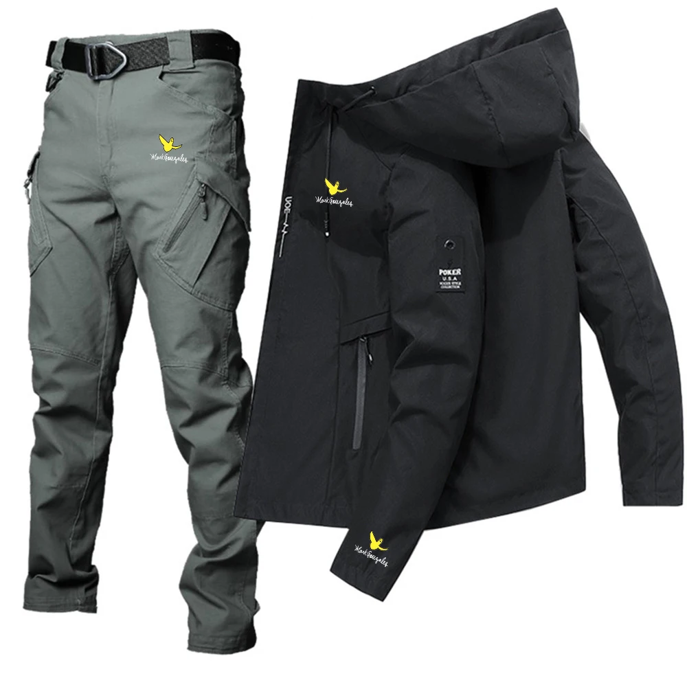 2024 New Tactical Sets Men Autumn Wear-resistant Jackets+Multi-pocket Cargo Pants 2 Pcs Suits Outdoor Training Fishing Set