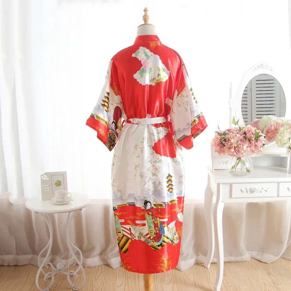 Women Long Satin Bathrobe Bridal Wedding Bride Bridesmaid Kimono Gown Robes Fashion Flower Print Summer Silk SatinSexy Bathrobe