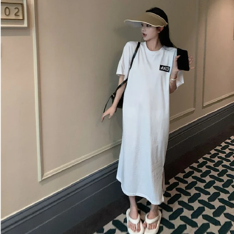 T-shirt ample ort Sve Dr coréen Sle Hong Kong Sle Design ouvert fendu vêtements d'extérieur été femmes Dr h-ape