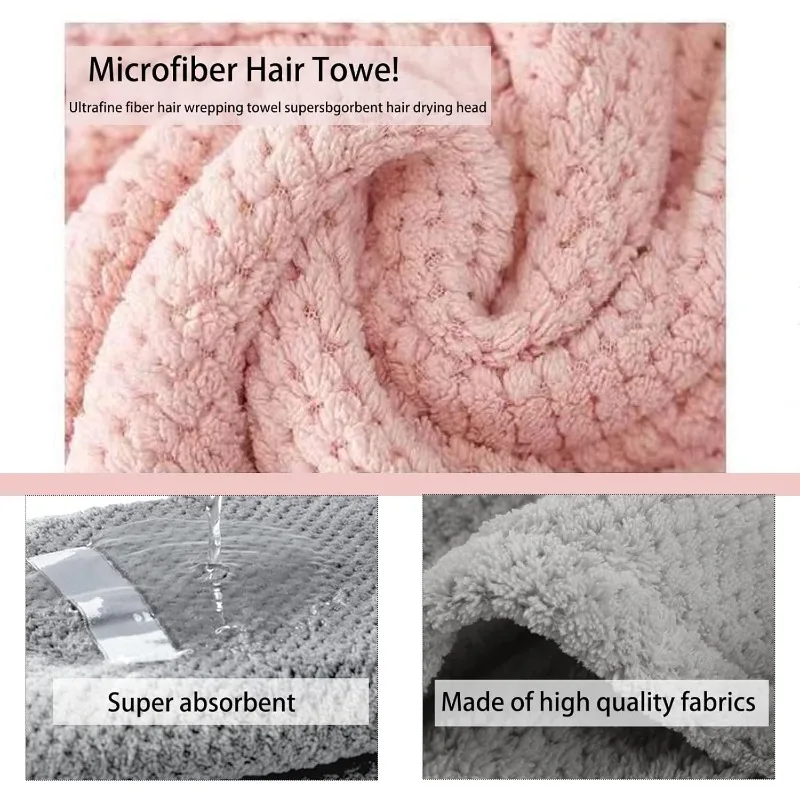 Quick Dry Super Absorbent Hair Turban Towels 2 Pack Pink/Grey, 100×60cm Microfiber Hair Wrap for Women Girls Curly Wet Hair