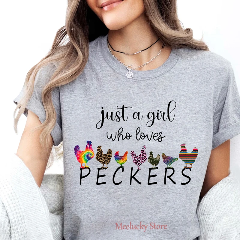 Just A Girl Who Loves Peckers letter print pattern Women's minimalist and versatile loose fitting top