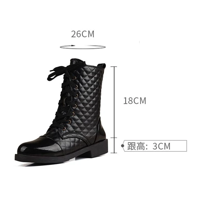 

ORCHA LISA Fashion Brand Classic Women's Mid Calf Boots Round Toe 3cm Thick Heel Zipper Lace Up Plus Size 46-47 Leisure Daily