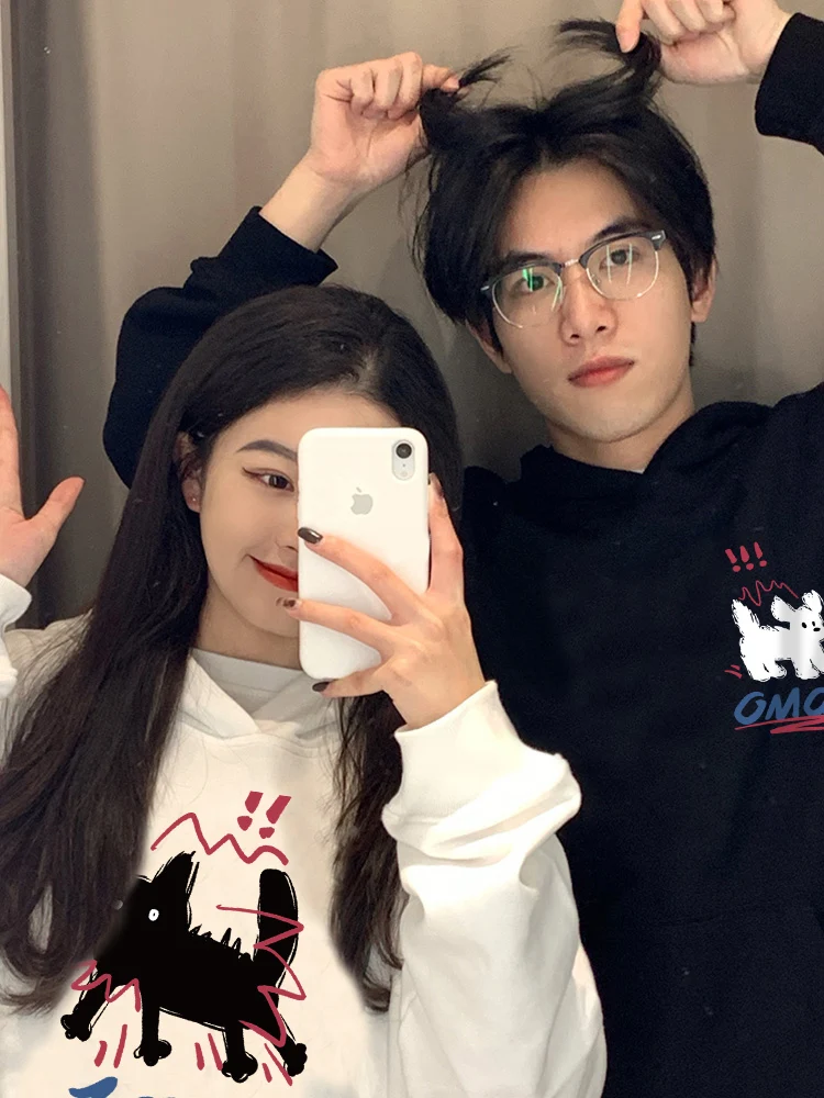 OMG Surprise Kitten Pattern Couple Sweatshirts Autumn and Winter 2024 New High-end Trend Hoodies