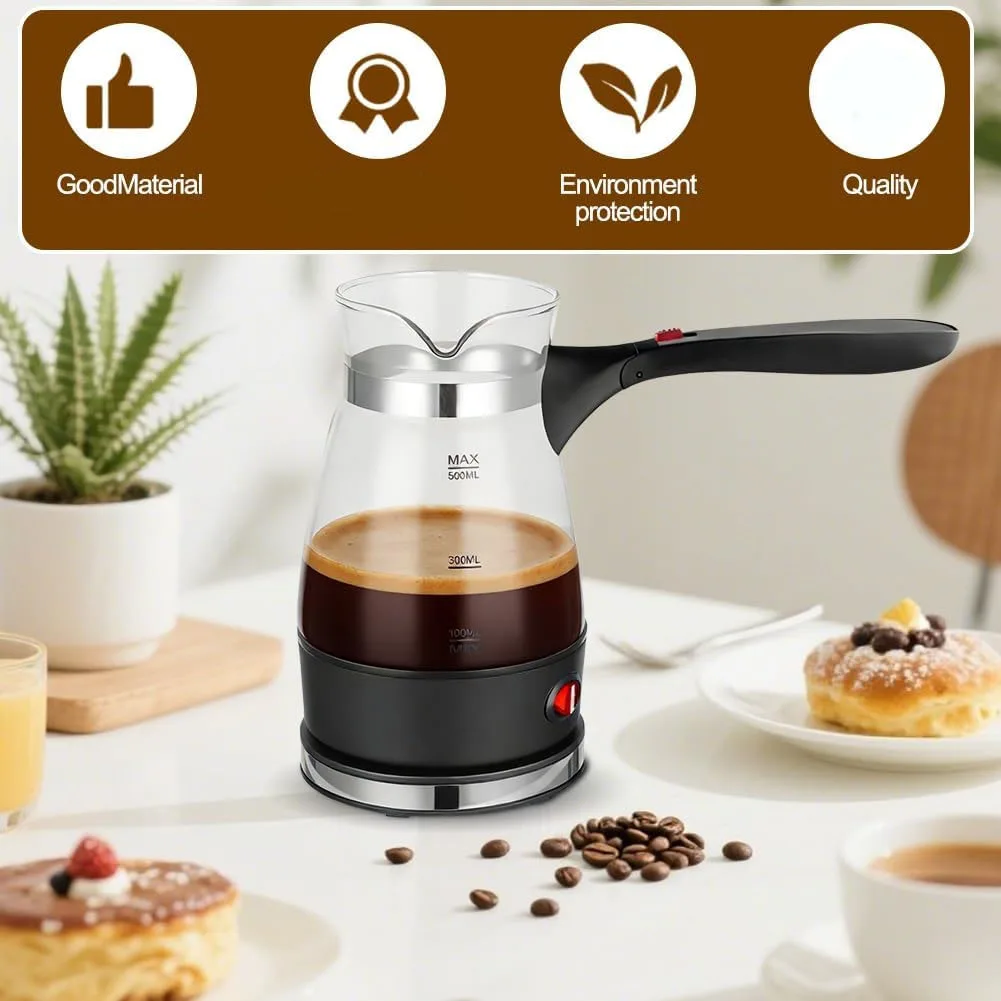 B02C-Coffe Maker Electric Turkish Coffee Machine, Espresso Maker 500 Ml Electric Coffee Pot With Handle, For Tea, Mocha, Eu Plug