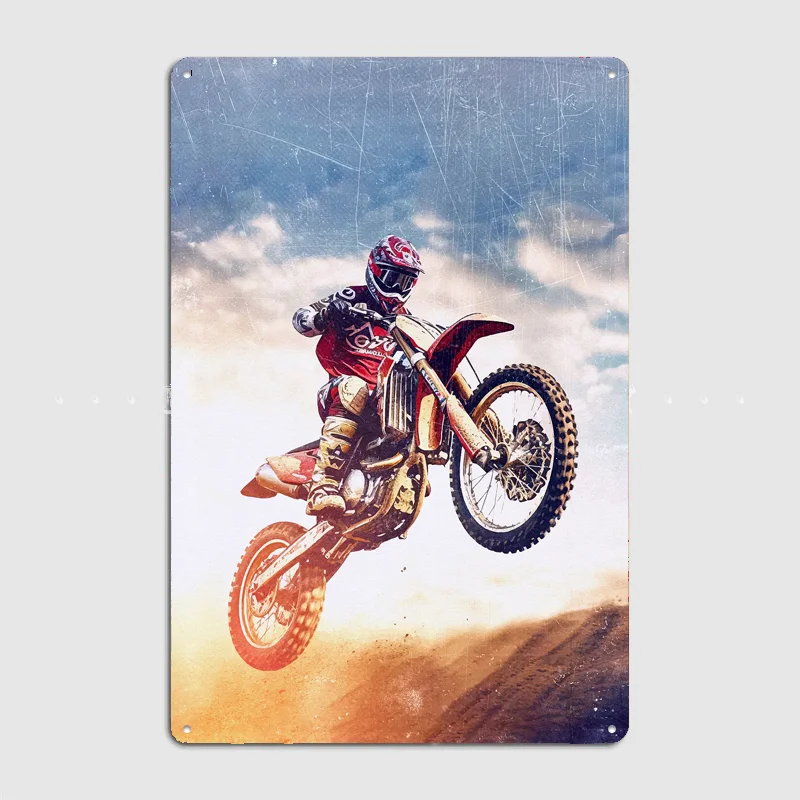 Motocross Rider in Action Poster Metal Dirt Bike Sign Club Vintage Custom Bedroom Indoor Home Wall Decor Posters Room Decoration