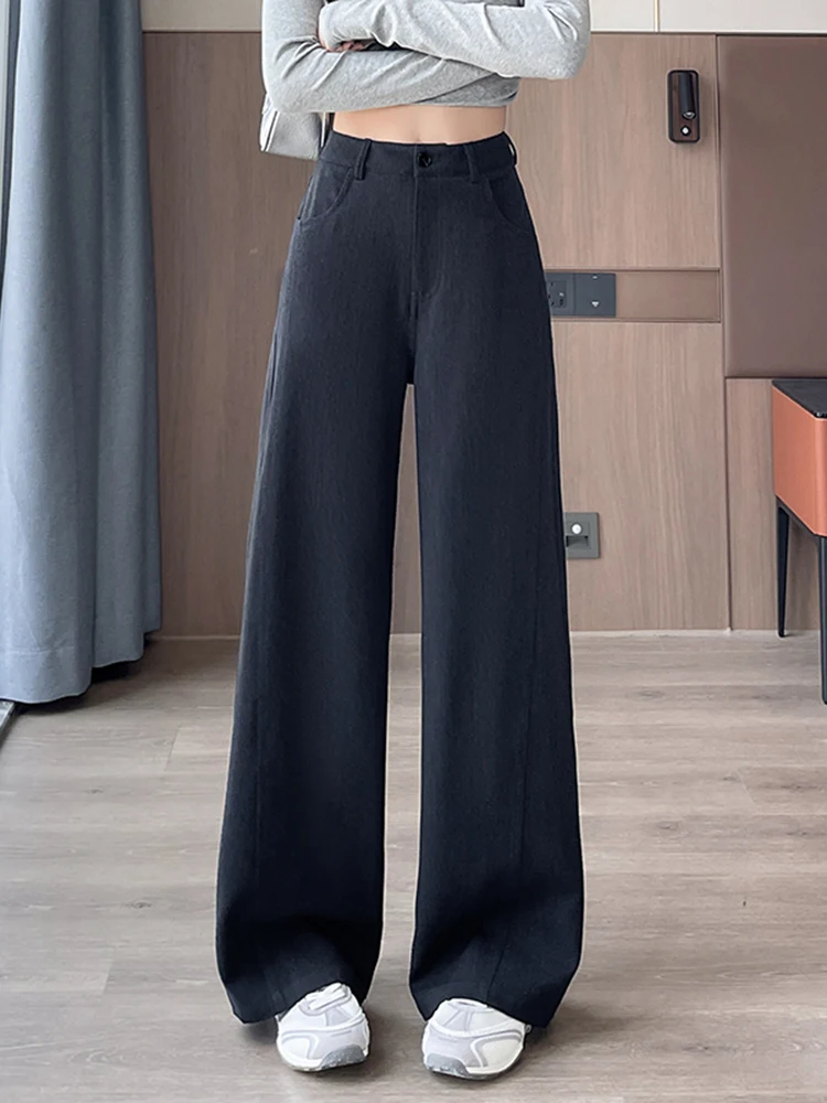 ハイウエストドレープワイドレッグカジュアルパンツ レディース 韓国風 スリムフィットスーツパンツ 多用途 高級感 秋 20...