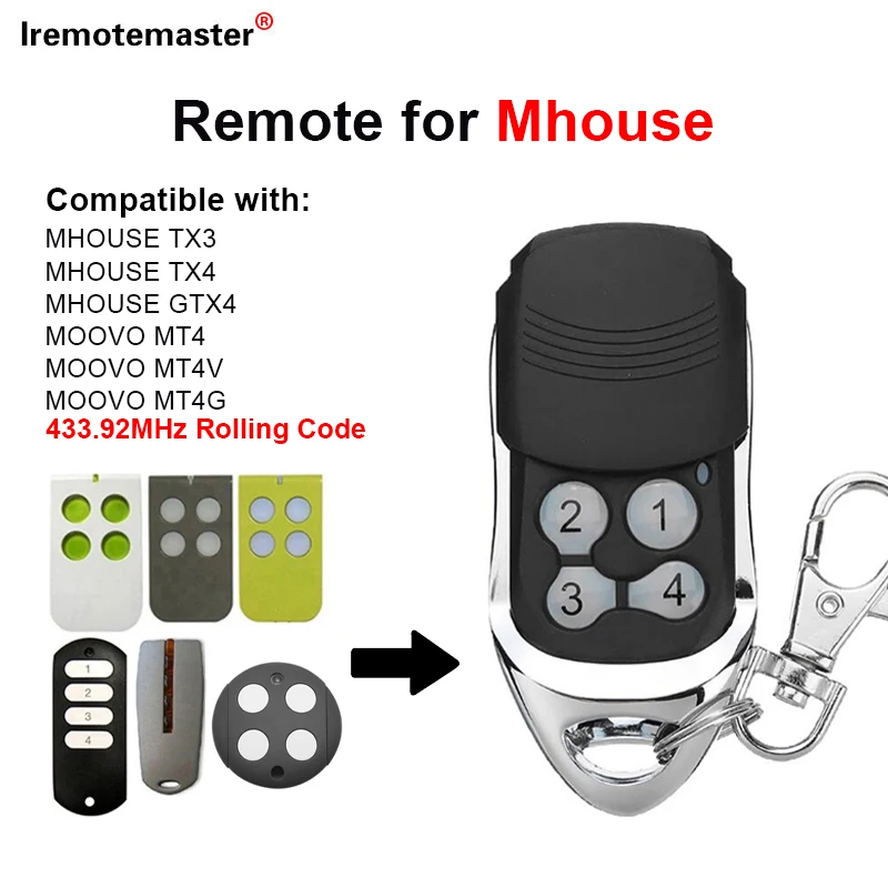 For Myhouse Mhouse TX3 TX4 GTX4 MOOVO MT4 MT4V MT4G Garage Door Remote Control  433.92MHz Rolling code transmitters