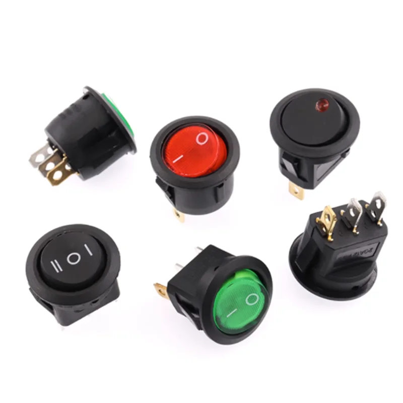 10 PCS Circular Ship type switch with lamp 3 Pin/2 Pin KCD1-105 Second and Third Gear Rocker Switch with Light