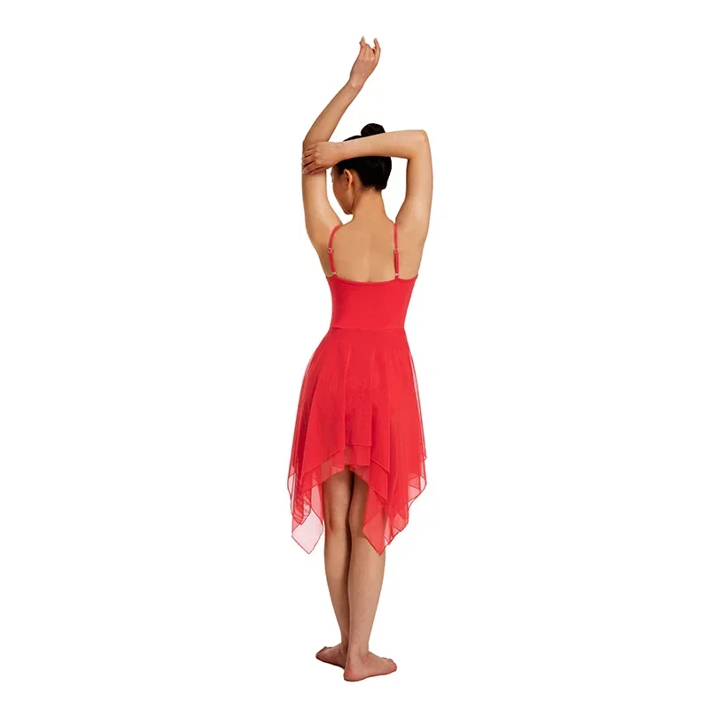 Costume da ballo per abito lirico moderno da donna, canotta asimmetrica alta-bassa senza maniche, gonna in rete per spettacoli di danza per adulti