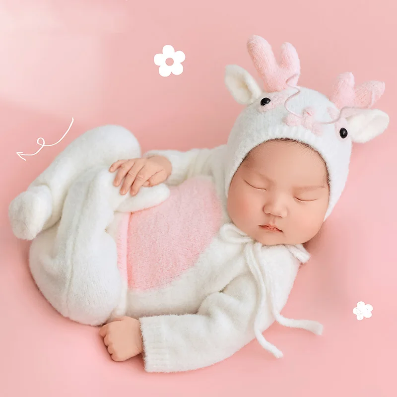 Dragon Outfit For Newborn Photo Knitted Dragon Hat Long Sleeve Jumpsuit Baby Girl Photography Clothes Pink Backdrop Blanket Prop