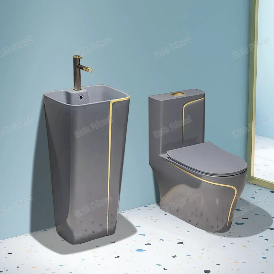 

z Home hotel decoration sanitary wares suite bathroom grey color pedestal hand wash basin pissing wc toilet