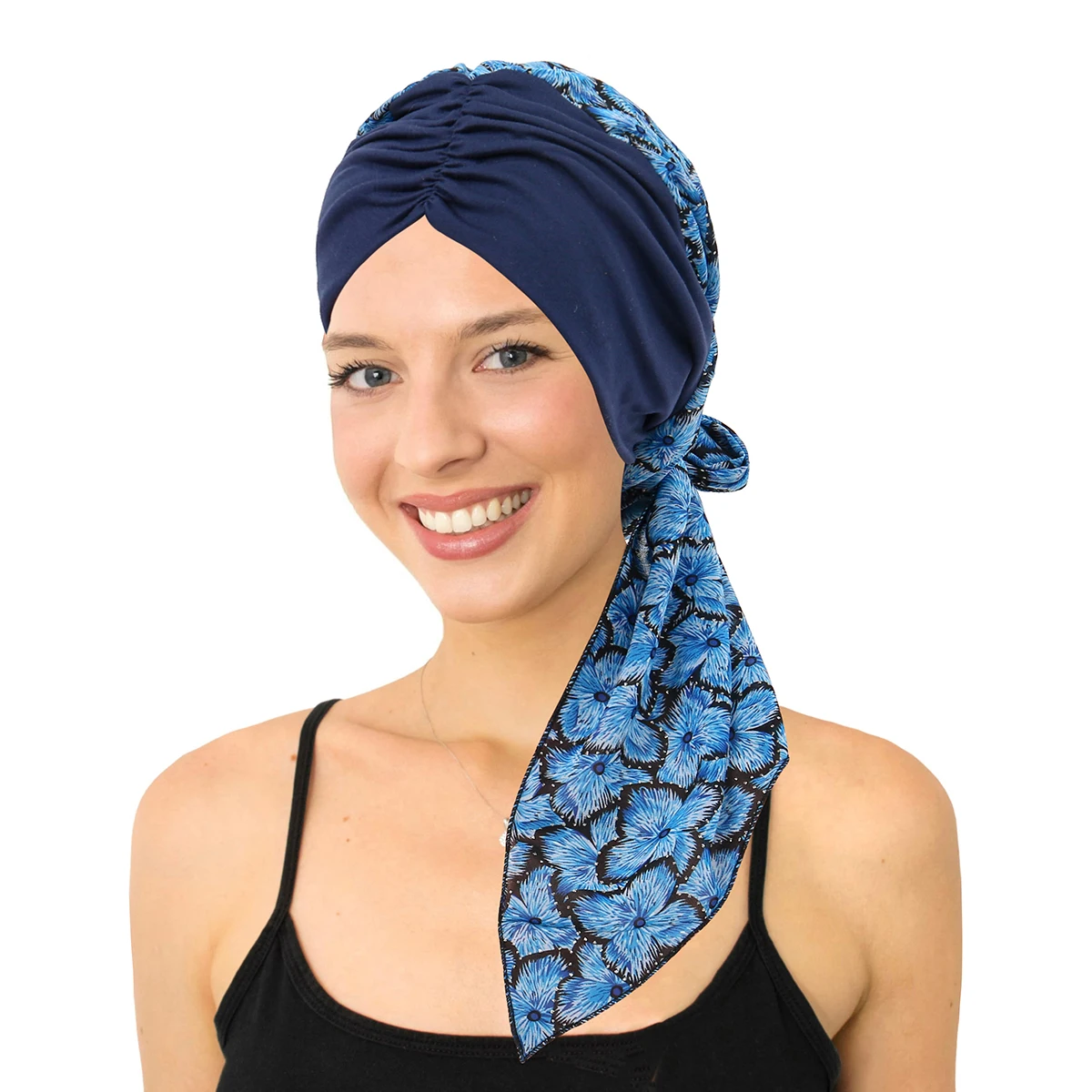 Berretto turbante pre-annodato da donna Hijab musulmano Cancro Chemio Fiore Stampa Cappello Copertura Perdita di capelli Sciarpa per la testa Avvolgere Bandana elasticizzata