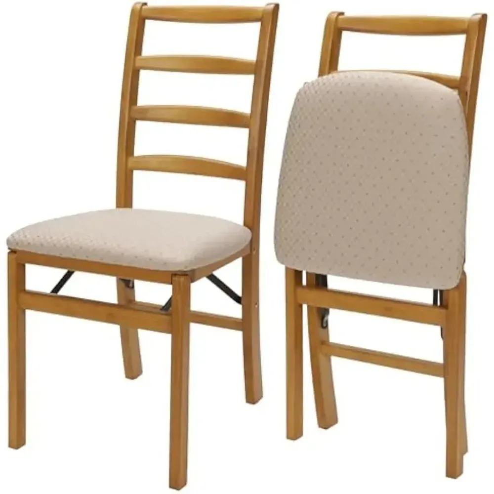 

Stakmore Shaker Ladderback Wooden Folding Chairs with Padded Seats, Set of 2 - No Assembly Foldable Dining Chairs, Steel Folding