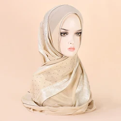 Middle Eastern New Gold Craft Fabric Splice Chiffon Handmade Diamond Decoration Versatile Muslim Women's Headband Scarf Hijab