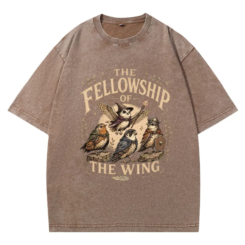 The Fellowship of The Wing Graphic T Shirts Oversized Funny Birds Humor Printed Casual Tshirts Cotton Vintage Washed Short
