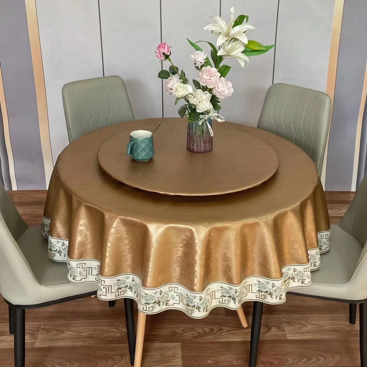 2024 New Chinese style round tablecloth oil-proof, wash-free and scalding-proof cloth for home use