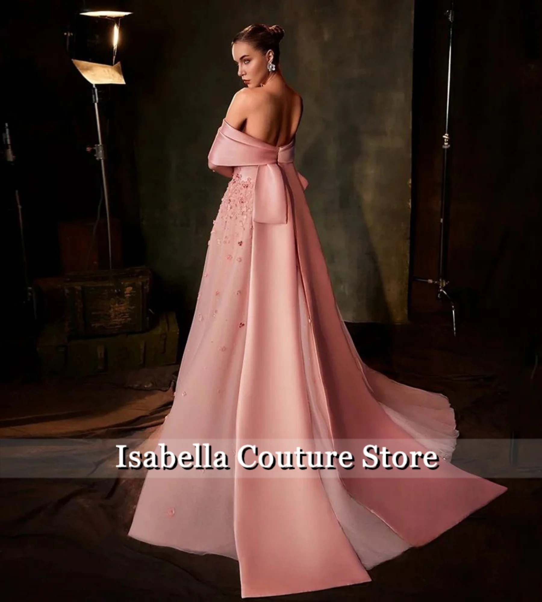 

Pink Off Shoulder 3D Flower Luxury Women's Evening Dresses 2025 Aline Wedding Gown Saudi Arabia Long Dress Vestidos Customized