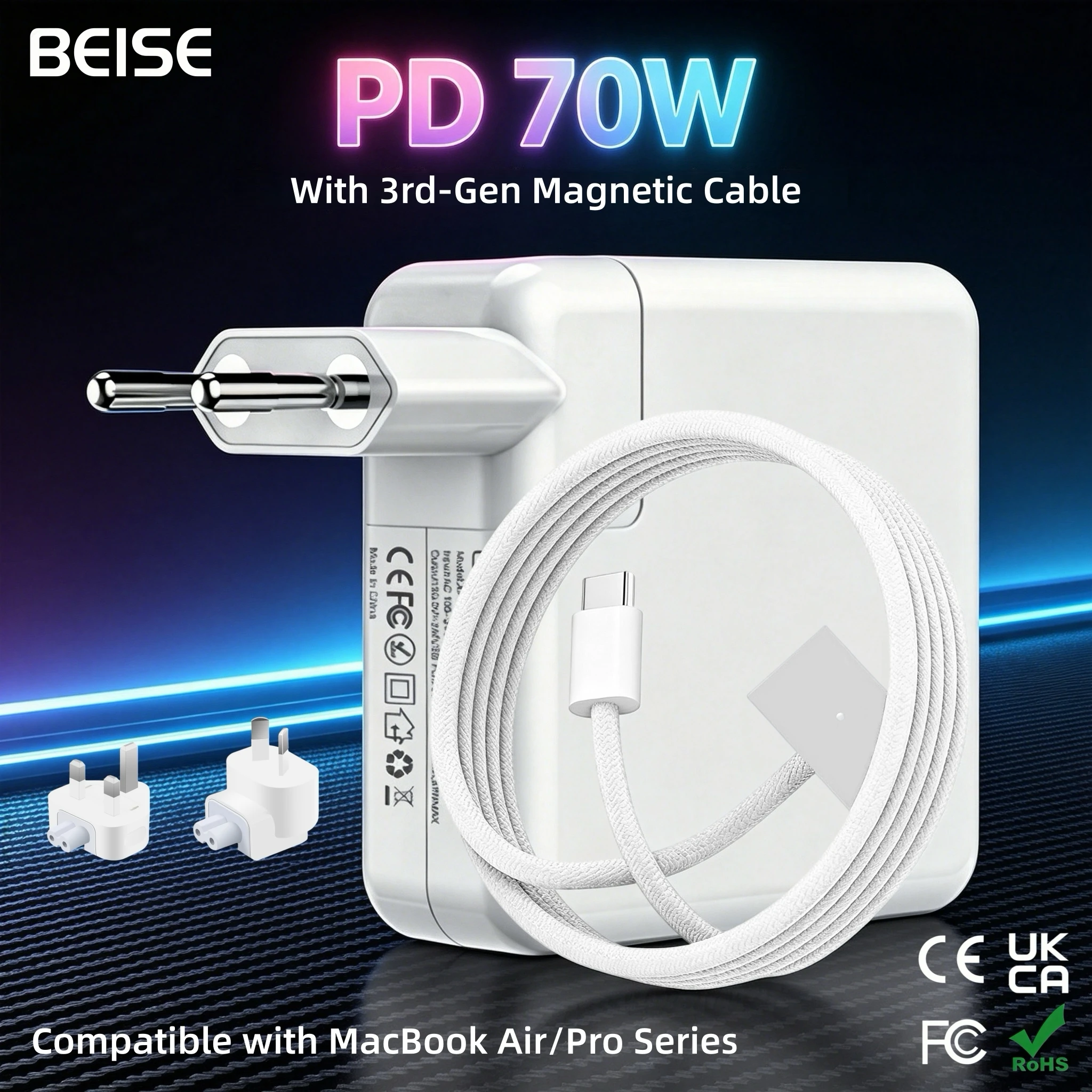 70W PD Fast Charger 3rd Gen Magnetic Power Adapter Compatible With MacBook Air / Pro M Series After 2021 A2743 Laptop Charger