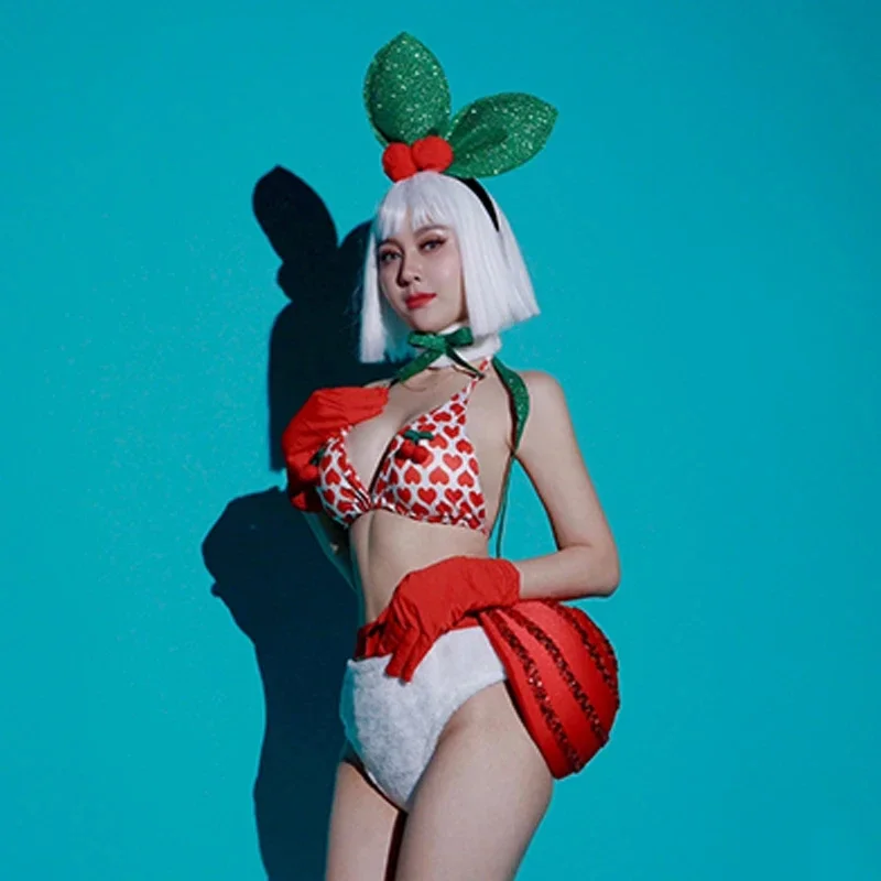 Costume de scène de danse cerise, Bikini Sexy, tenue de pôle danse, vêtements de fête Rave pour femmes, discothèque Gogo Jazz, ensemble de vêtements de danseuse, nouvelle collection