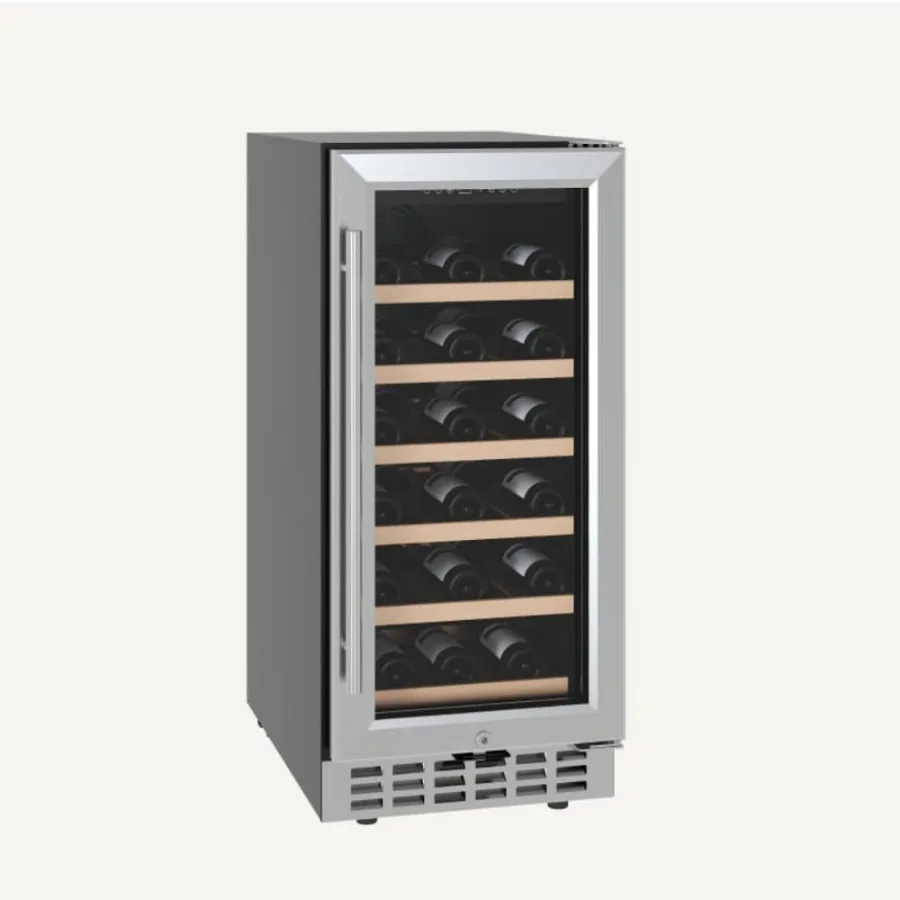 15in Wine Refrigerator Cooler for 28 Bottles Stainless Steel Interior Black Exterior Energy Efficient with Adjustable Thermosta
