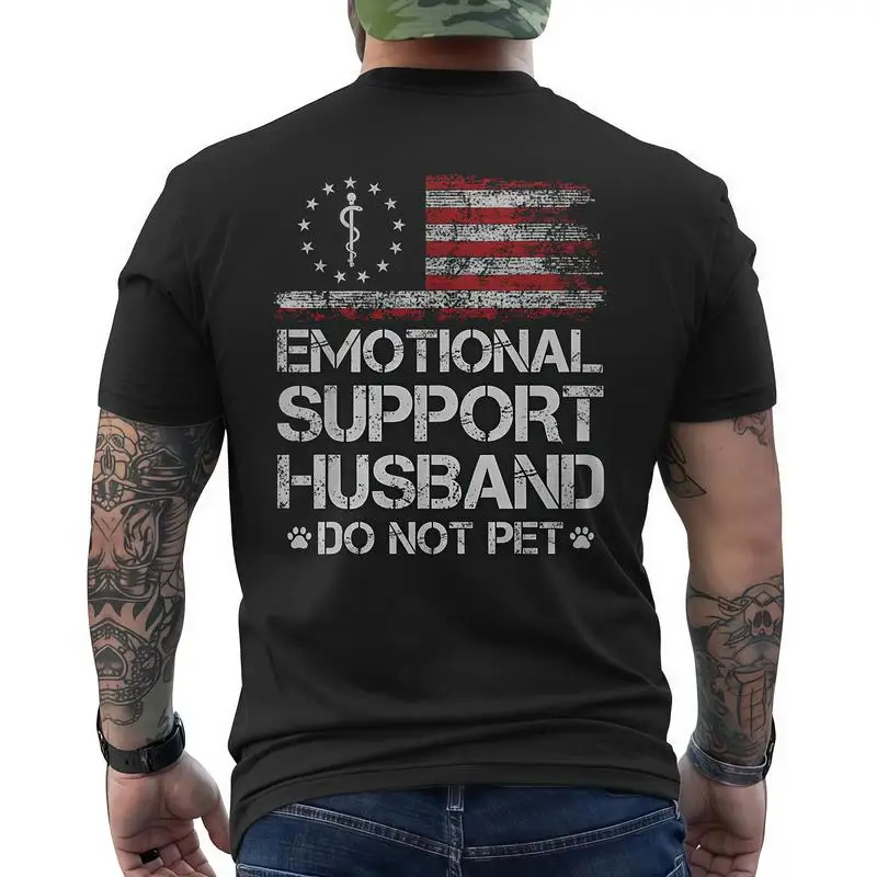 T - shirt with ‘EMOTIONAL SUPPORT HUSBAND’ Flag Motif