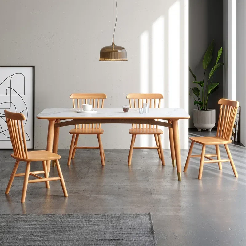 

Nordic Modern Simple Rock Plate Dining Table Multifunctional Simple Rectangular Solid Wood Beech Home Small Family Dining Table