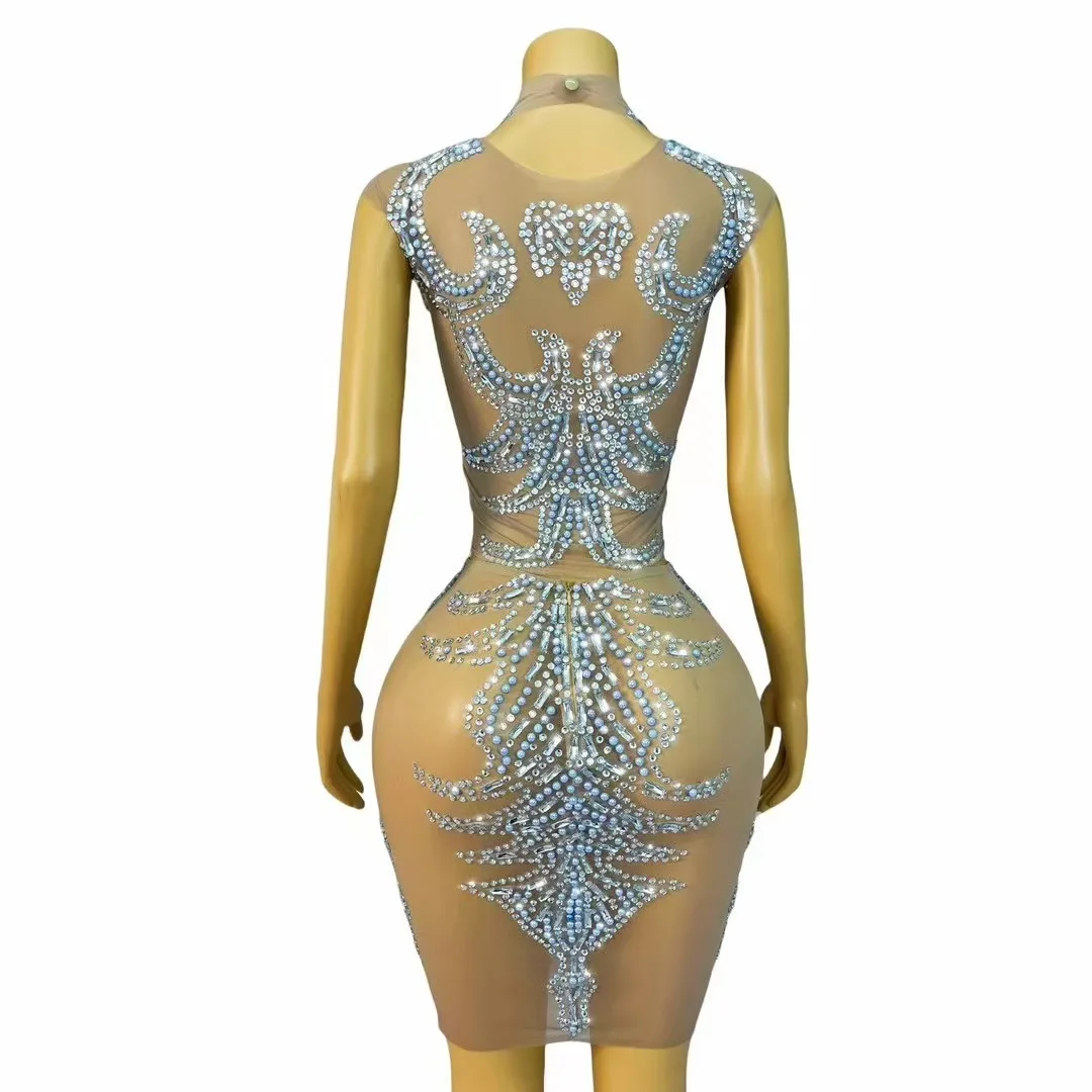 เงาไข่มุก Rhinestones แยกชุดตาข่ายชุดราตรีชุดวันเกิดฉลองชุดนักร้องประสิทธิภาพถ่ายภาพชุด