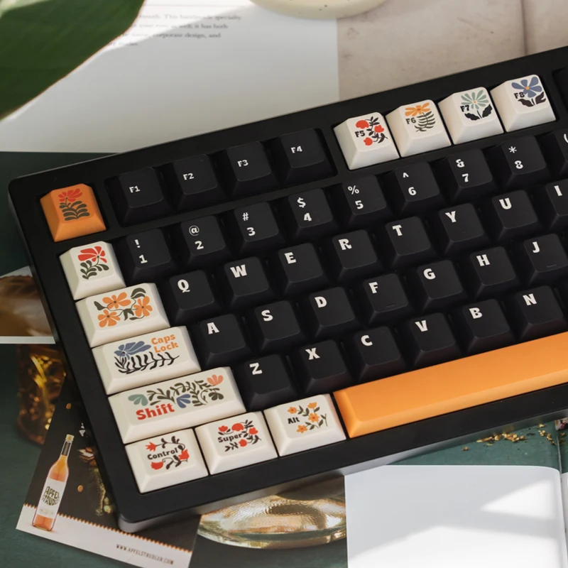 

FBB Key Caps Garden Retro Style OEM Height Thermal Sublimation Cherry Profile for Mechanical Keyboard Keycaps DIY Gift for Girls
