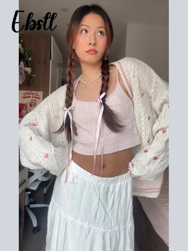 

Однобортные кардиганы Sweet Heart, новинка 2025, женский вязаный свободный свитер с v-образным вырезом и длинными рукавами, женский трикотаж контрастного цвета