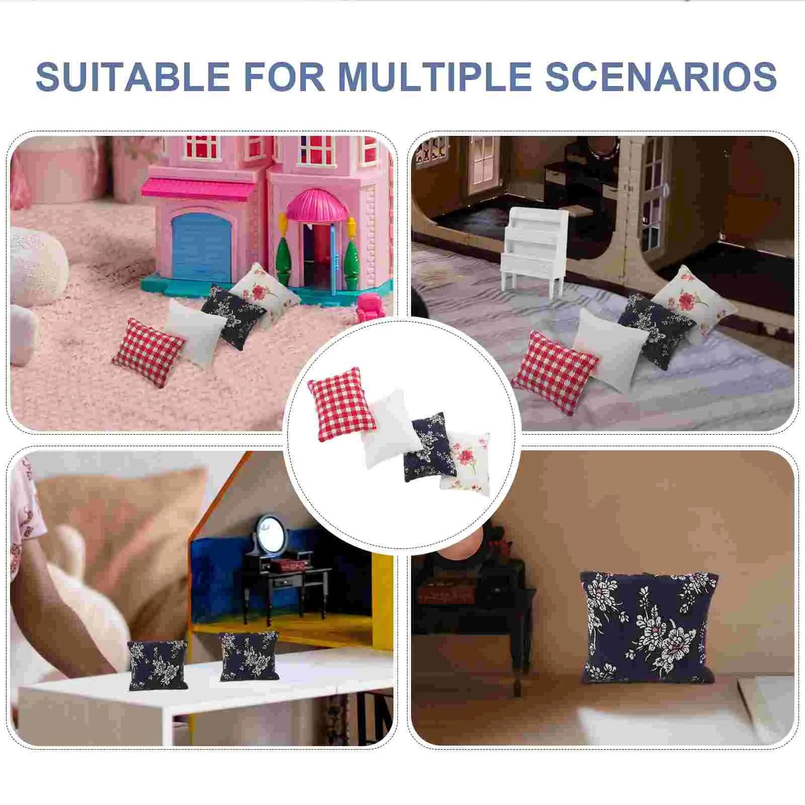 Miniatur bantal Desktop Mini, aksesoris rumah dekoratif perabot rumah tahan aus 8 buah