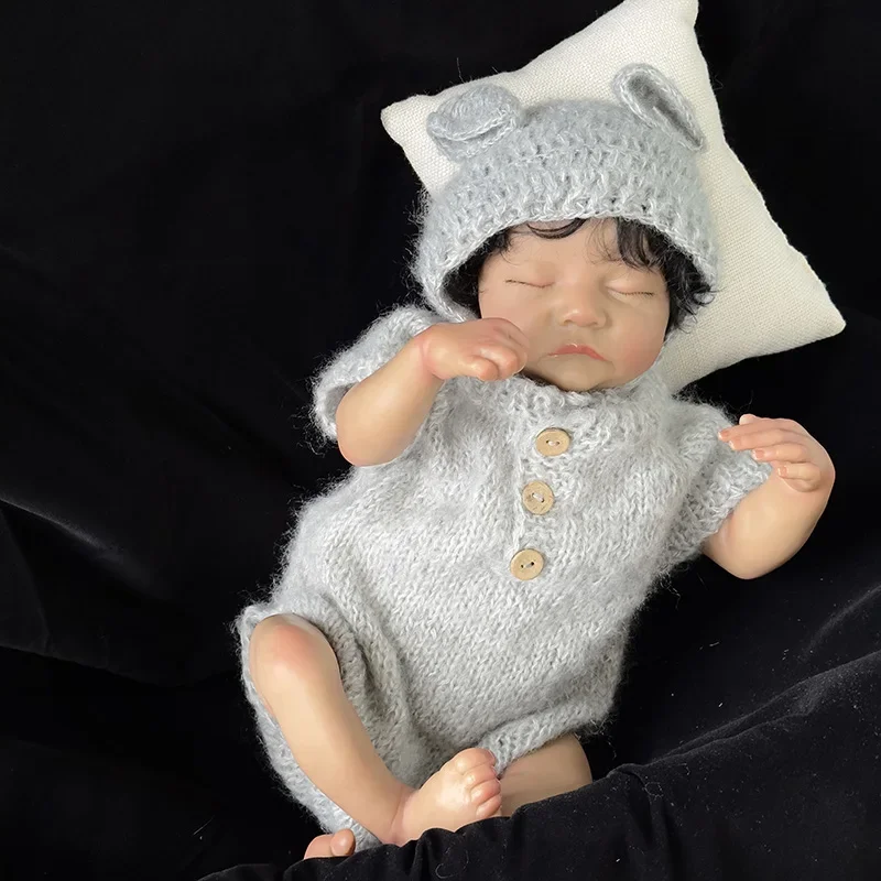 49CM Newborn Baby Doll Reborn Brown Skin Levi Sleeping Soft Silicone Flexible 3D Skin Tone Doll