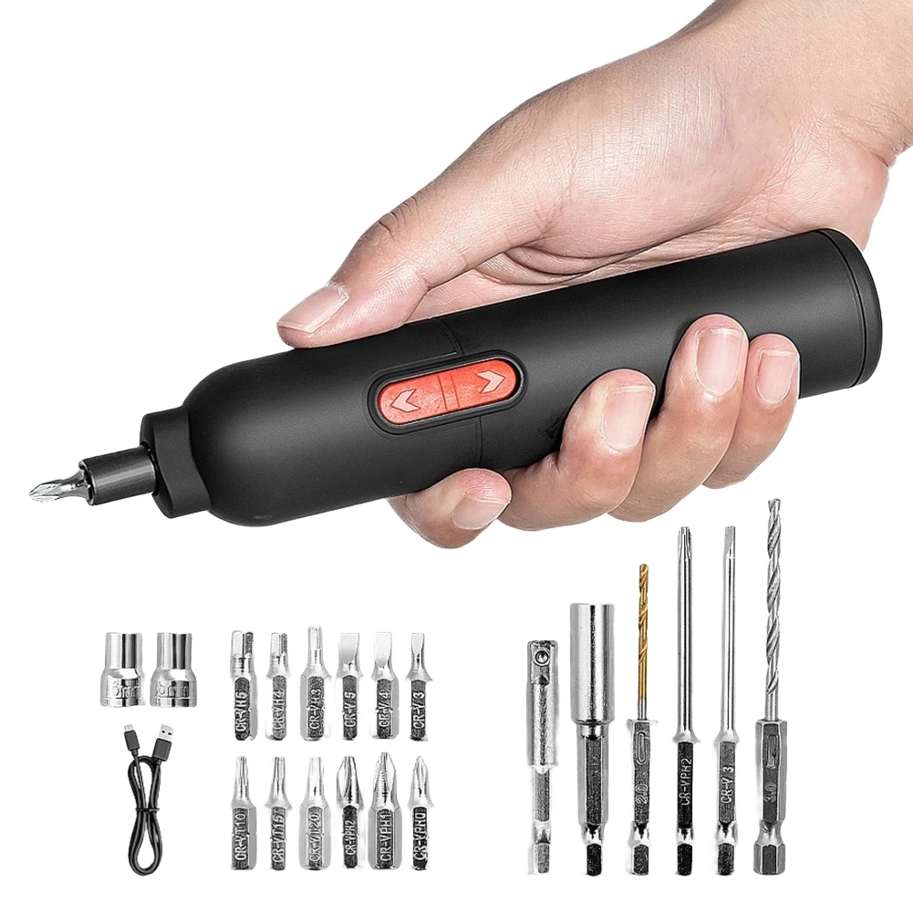 3.6V Cordless Electric Screwdriver Kit 21 pcs Includes Magnetic Chuck 230rpm 3N.m Torque Compact 200x108x50mm Black