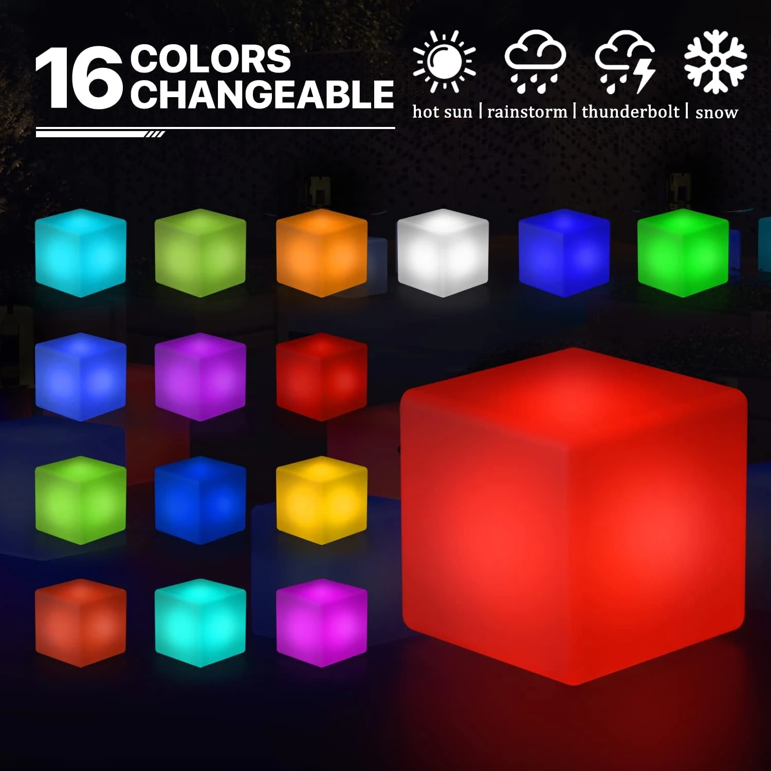 16 Colors LED Cube Night Light USB Rechargeable Desktop Decorative Light Square Ambient Lamp with Controller Gaming