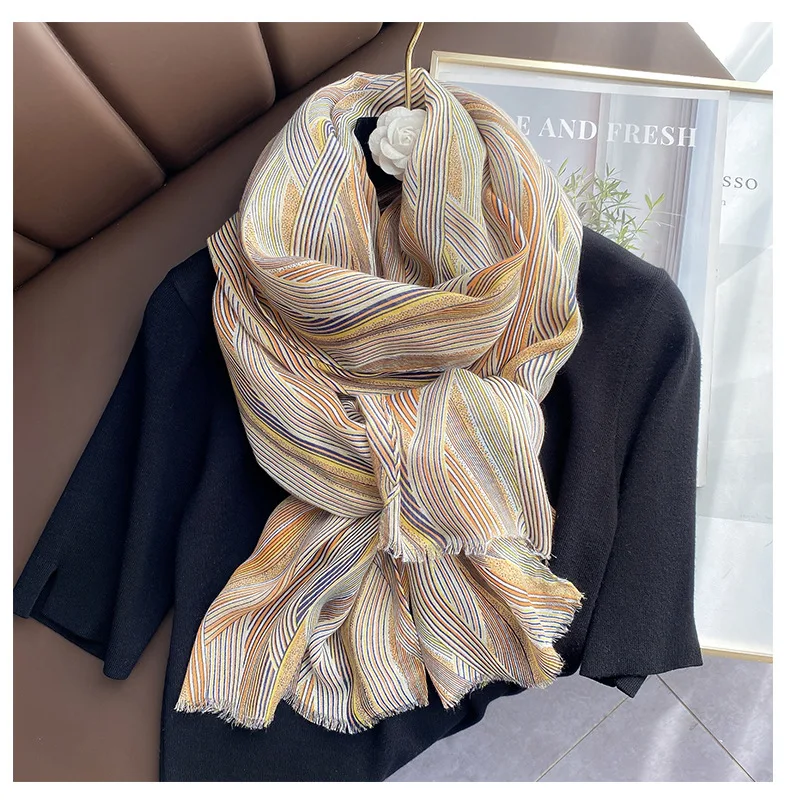 Cotton Linen Women Scarf Winter Warm Neckerchief Fashion Brand Women\'s Striped Scarves Casual Artistic Tassel Bufandas Shawls