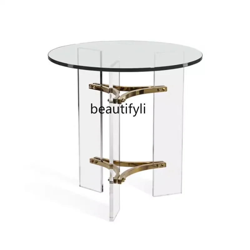 

Small Apartment Acrylic Transparent Small Coffee Table Minimalist Modern Balcony Metal Corner Table Creative Side Table