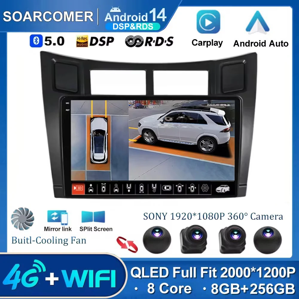 

Автомагнитола 2 Din на Android 14 для Toyota Yaris 2005-2012 с радио, мультимедийным видеоплеером и GPS-навигацией для Carplay