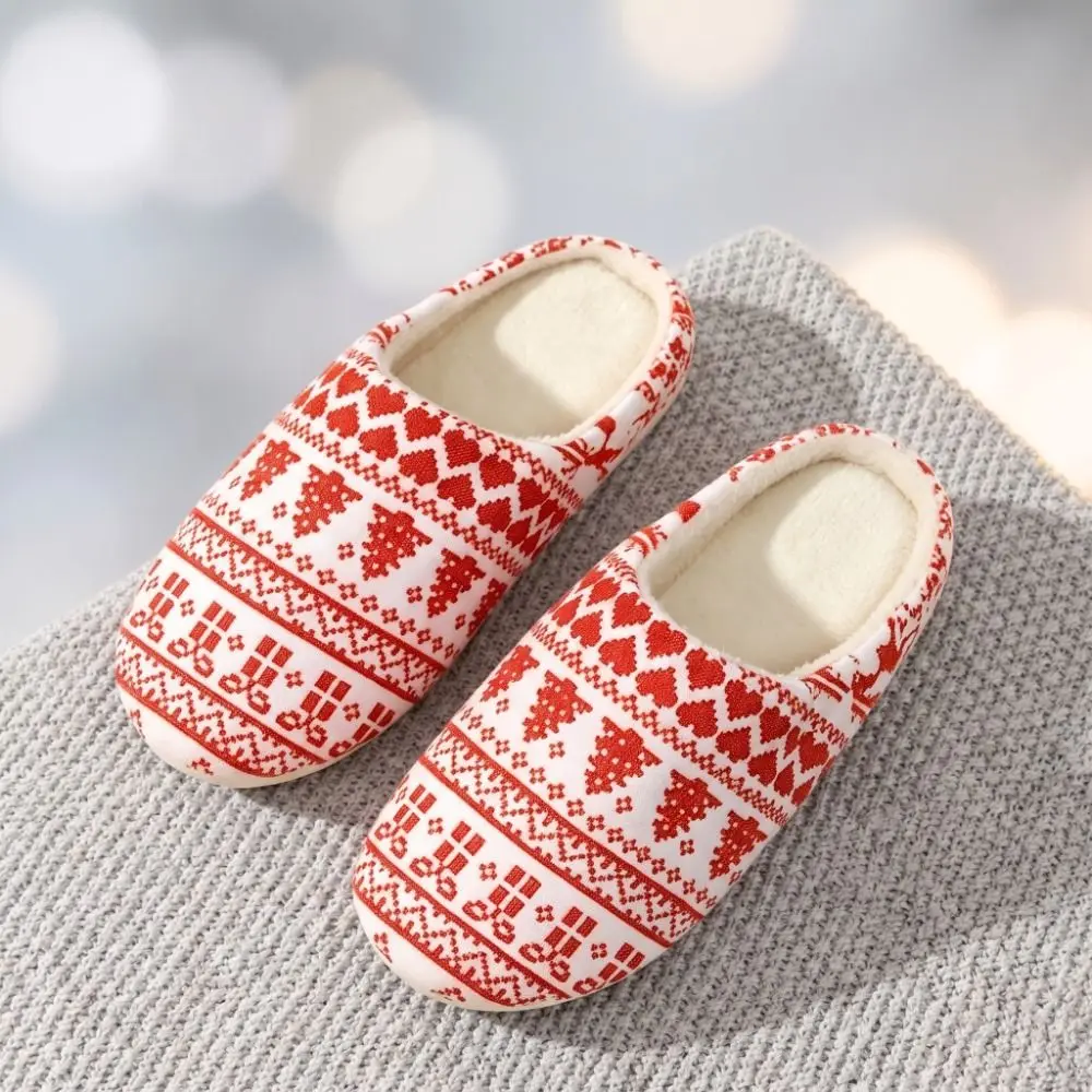Cozy Santa Claus Christmas Plush Slippers Tree Warm Winter Slippers Reindeer Non-Slip House Shoes Christmas