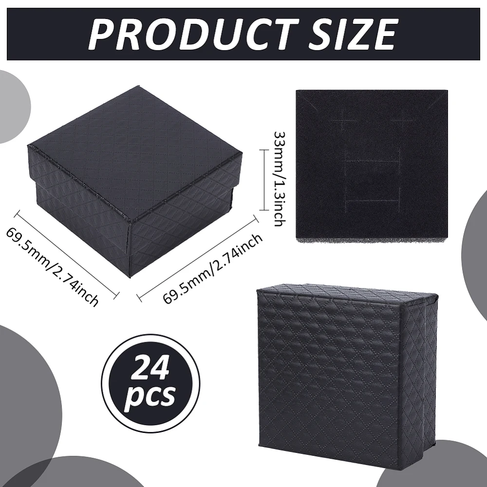 24 Packs Pattern Cardboard Jewelry Boxes 2.7x2.7x1.3 Inch Black Earring Necklace Kraft Gift Boxes with Velvet Sponge Weddings