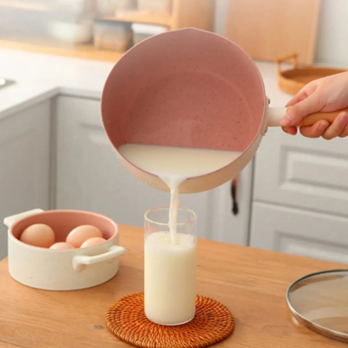Sartén antiadherente, sartén para leche, sartén para bebé, sartén para nieve, sartén y olla para hervir, cocina de inducción integrada, rosa Universal, 1 ud.