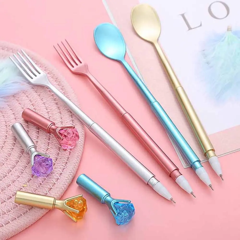 

Gift Cute Spoon Fork Neutral Pen Student Stationery Diamond 0.5mm Pens Ballpoint Tableware Shape Pens Gel Pens Signing Pen