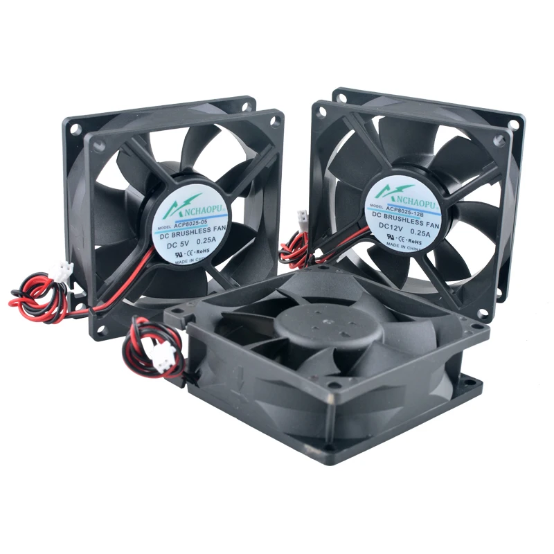 ACP8025 80x80x25mm Axial Cooling Fan 2-Pin DC5V/12V/24V for Chassis Power Converter PC Case Computer Hardware Cooling Fan