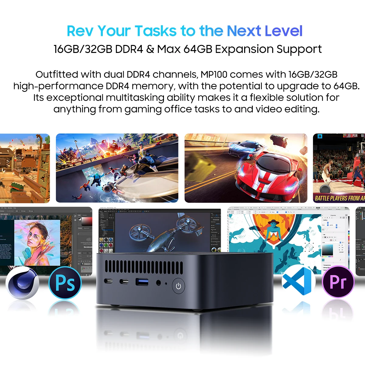 كمبيوتر Blackview MP100 Mini PC AMD Ryzen 5 7430U 16GB/32GB RAM 512GB/1TB SSD، كمبيوتر صغير مع شاشة WiFi 6/BT 5.2/4K ثلاثية