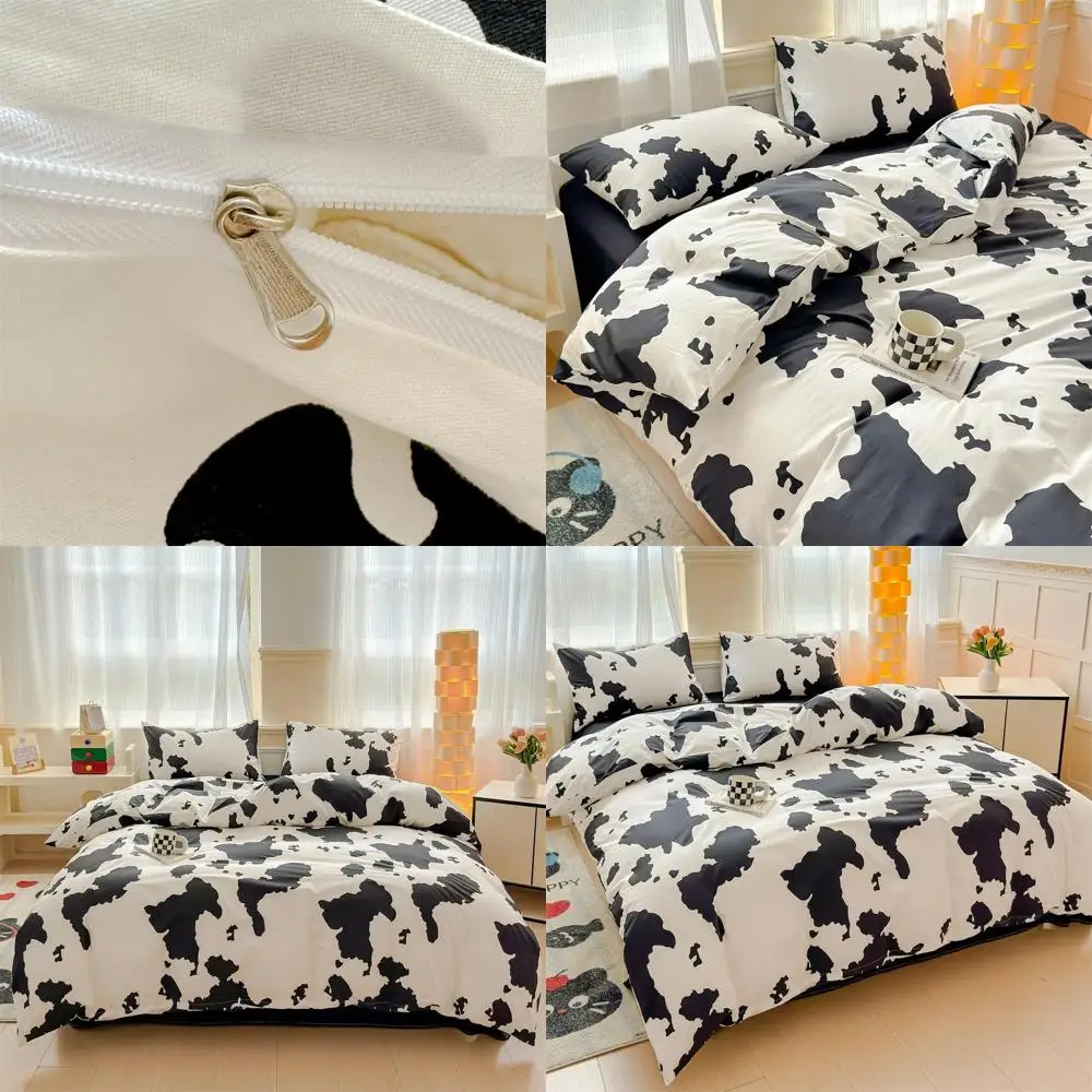 

Комплект пододеяльников из хлопка с коровьим принтом размера «queen-size» и современным геометрическим узором, 2 наволочки для детей и взрослых