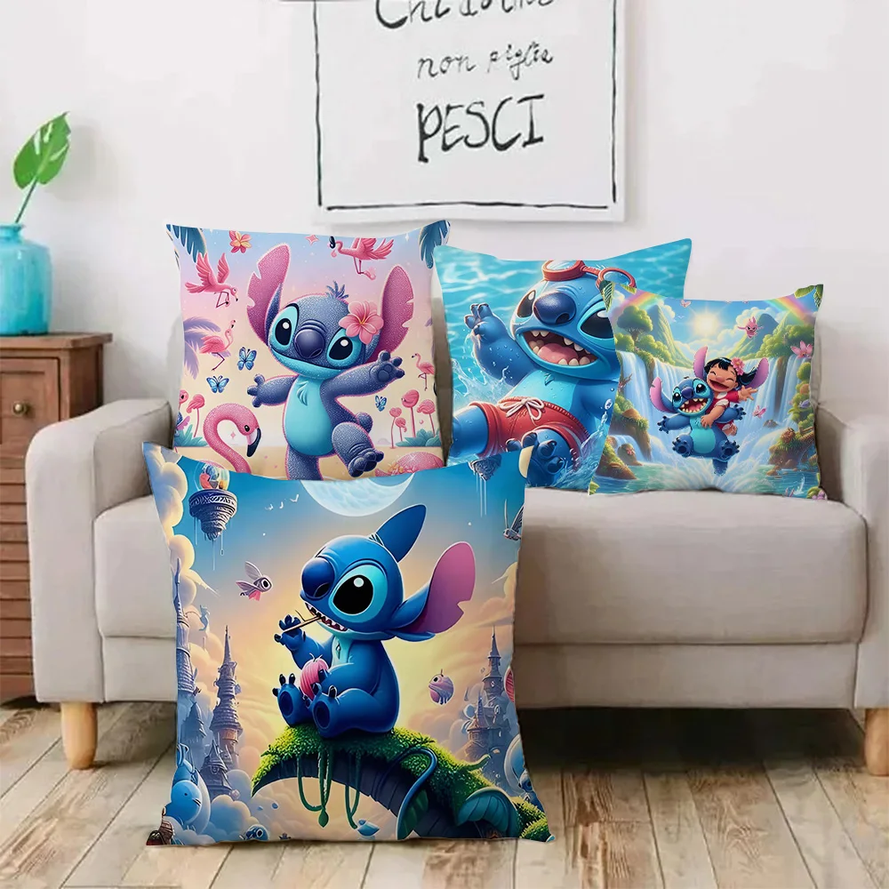 Anime cute Stitch Couple Disneys Pillow Covers Cartoon Sofa Decorative Home Double-sided Printing Short Plush Cute Cushion Cover