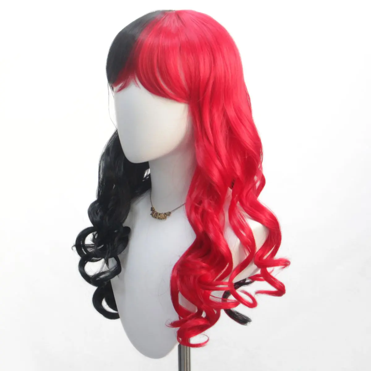 Abnehmbare rote und schwarze Doppel-Pferdeschwanz-Synthetikperücke mit langem, lockigem Haar |   Witch's Dress-up Cosplay Perücke