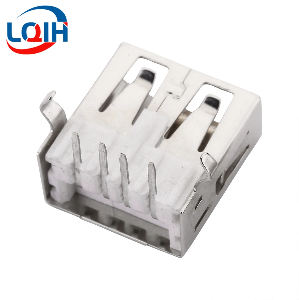 10PCS USB Female Socket 90 Degree Horizontal Plug-in Board Bent Foot Welded 2.0 USB A Female Socket Without Edges